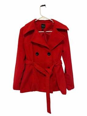 Rampage Women's Medium Red Button Wrap Long Sleeve Lapel Pea Coat